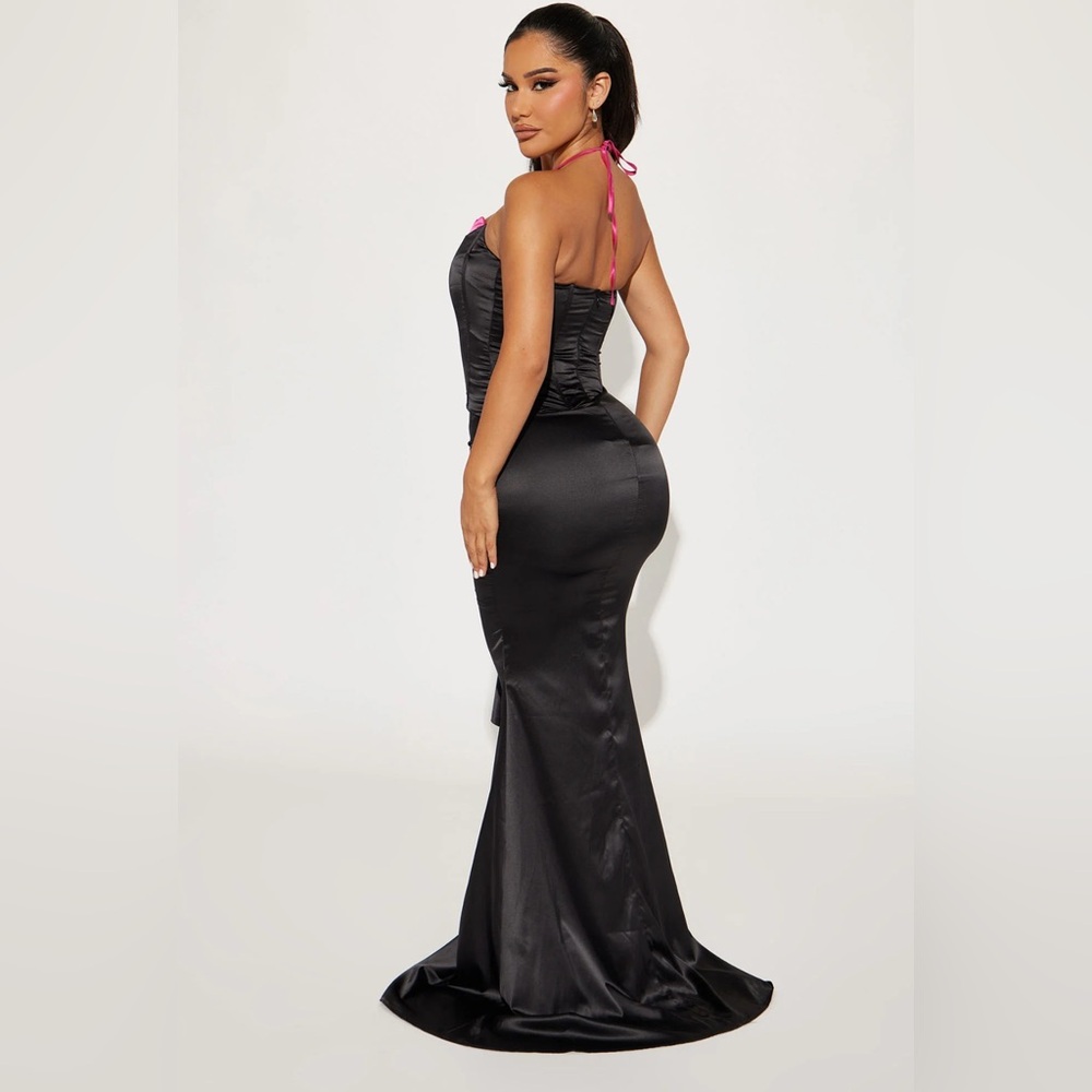 Fashion Nova Tokyo Nights Corset Satin Gown-XS NWT🖤💗 - Picture 3 of 5